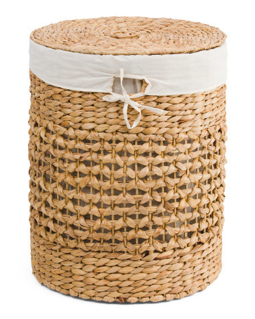 18x22 Water Hyacinth Round Hamper With Canvas Liner | TJ Maxx