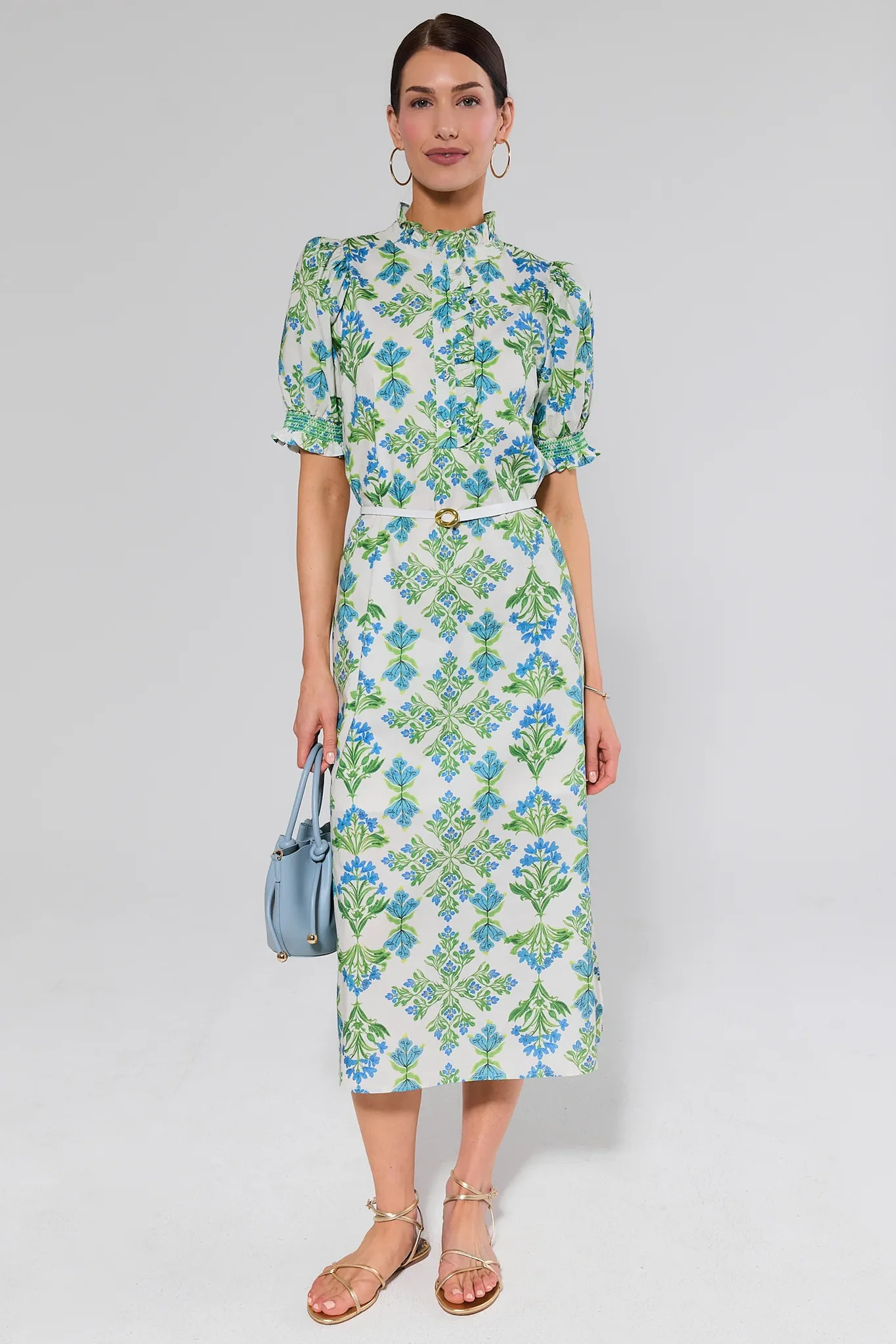 Elena White Floral Print Midi Dress | Avara