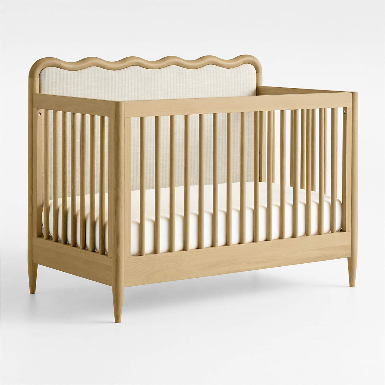 Waveland Wood and Upholstered Performance Stripe Convertible Crib | Crate & Kids | Crate & Barrel