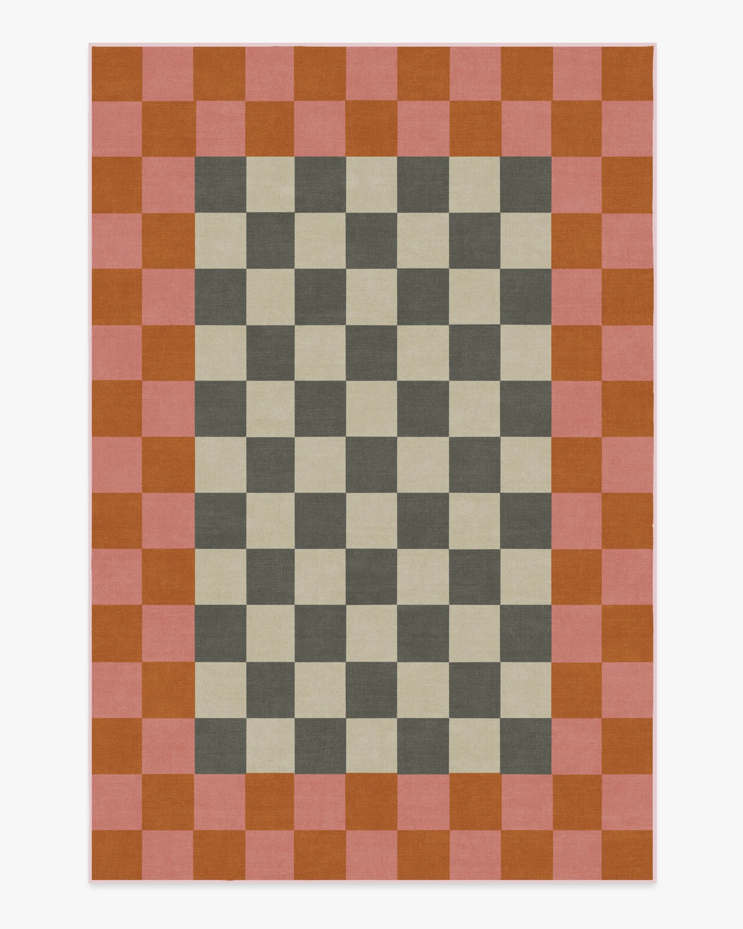 Checker Border Pink & Orange Rug | Ruggable