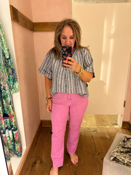 These jeans are cute!!! And love this linen striped top. It’s a neutral and will go with everything! 
Top size L under $100
Jeans size 31/12

Linking a few accessories under $100  anthro has great unique pieces 

#LTKover40 #LTKfindsunder100 #LTKmidsize