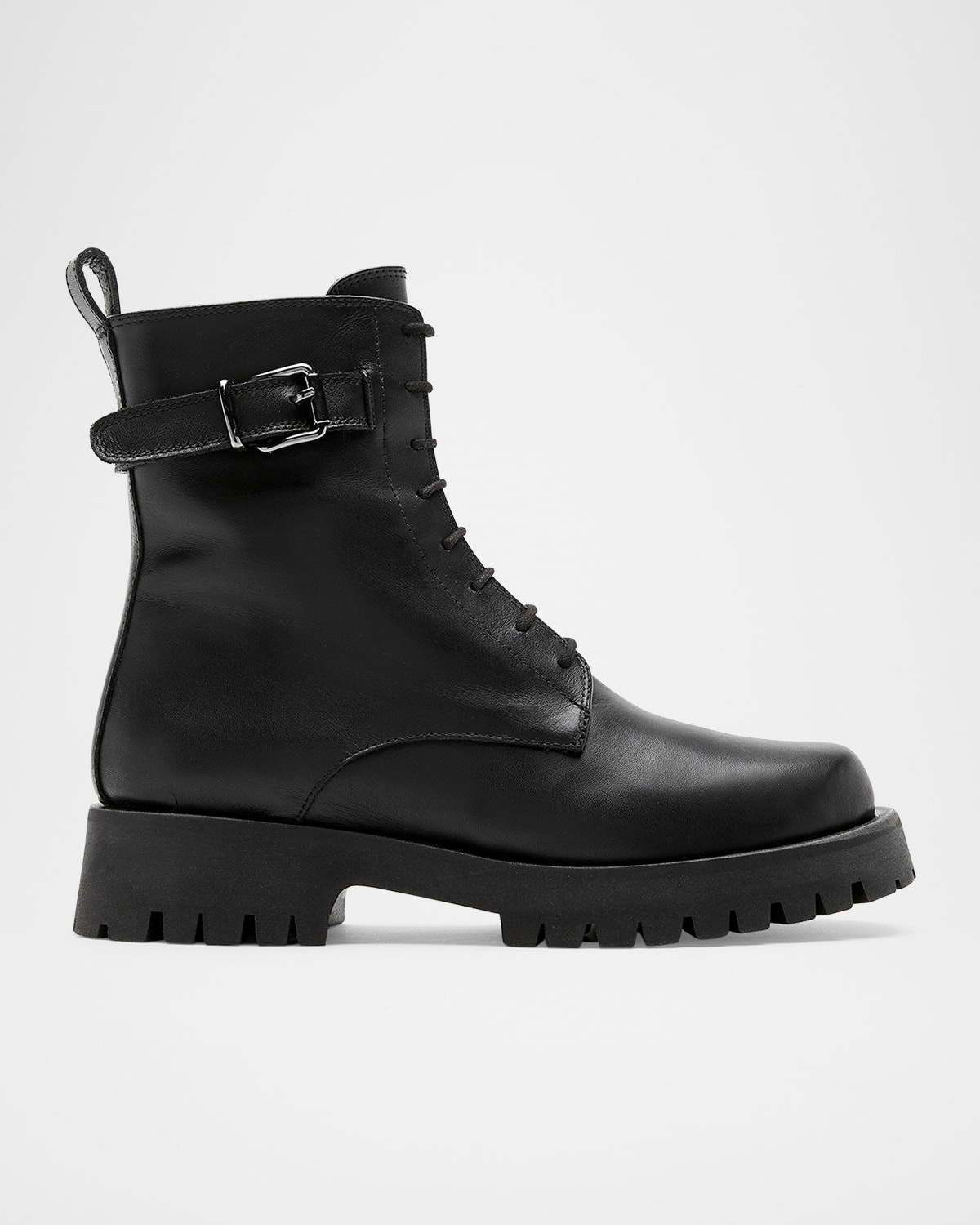 Goldy Leather Buckle Combat Boots | Neiman Marcus