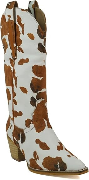 ARiderGirl Hanan Women Mid Calf Western Stacked Heel Snipped Toe Western Boots | Amazon (US)