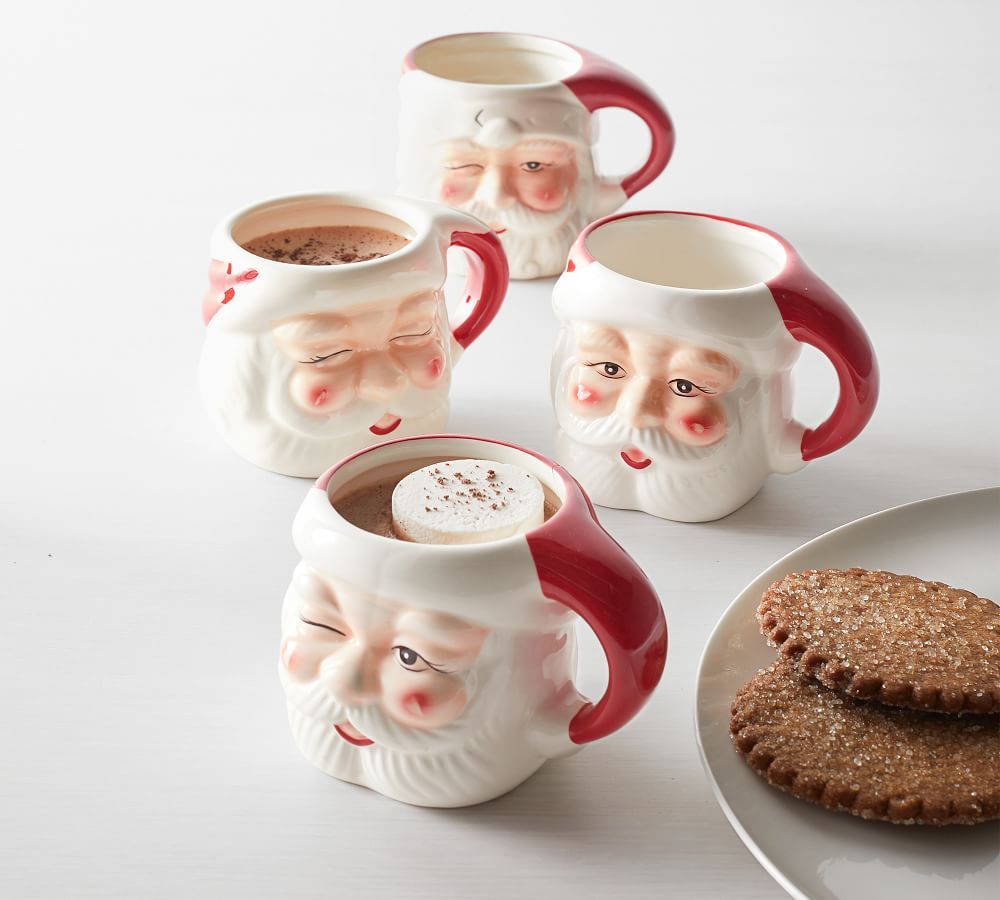 Santa Claus Shaped Handcrafted Ceramic Mugs | Pottery Barn (US)