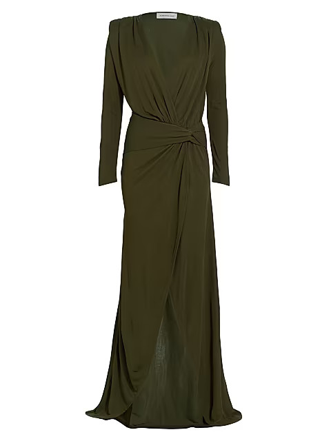 SOMETHING NAVY Long-Sleeve Wrap Gown | Saks Fifth Avenue