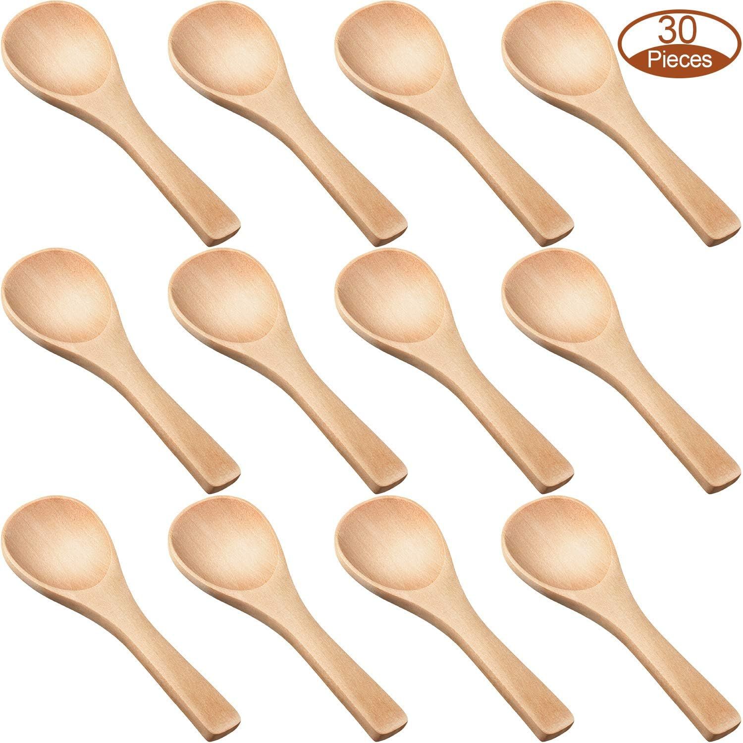 30 Pieces Small Wooden Spoons Mini Nature Wooden Spoons Mini Tasting Spoons Condiments Salt Spoon... | Amazon (US)