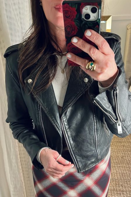 Best faux leather jacket I’ve seen! I’m giving it a 10 and would be a great gift if you can bear not keeping for yourself! Under $300 it’s a real find!! 

I’m wearing medium so it runs slightly small. 

#LTKtravel #LTKover40 #LTKGiftGuide
