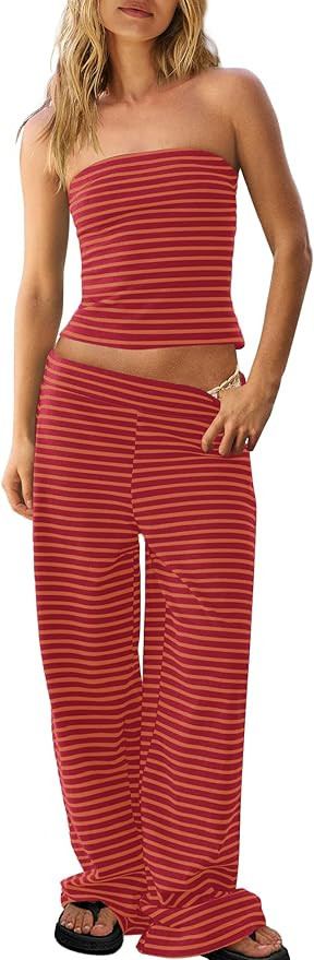 Panadila Womens Striped Two Piece Sets Summer Lounge Outfits Sailor Tube Top and Pants Matching S... | Amazon (US)