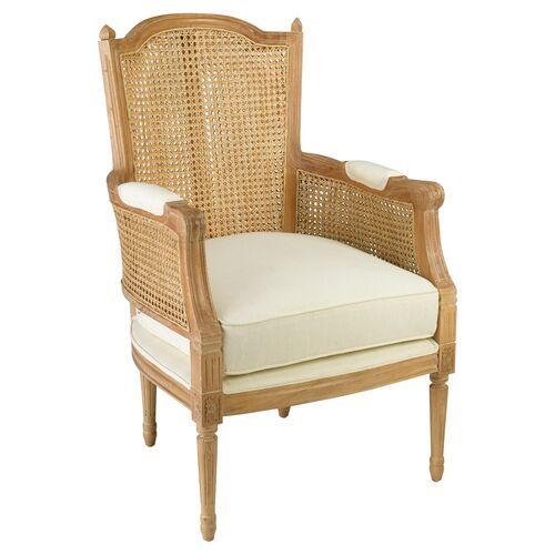 Noreen Accent Chair, Caramel/Off-White Linen | One Kings Lane