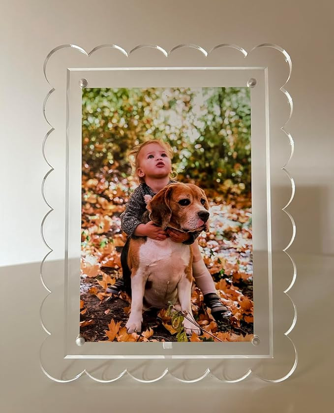 5x7 Acrylic Clear Scalloped Photo Frame with Magnetic Tabletop Display (2 Pack), Horizontal or Ve... | Amazon (US)