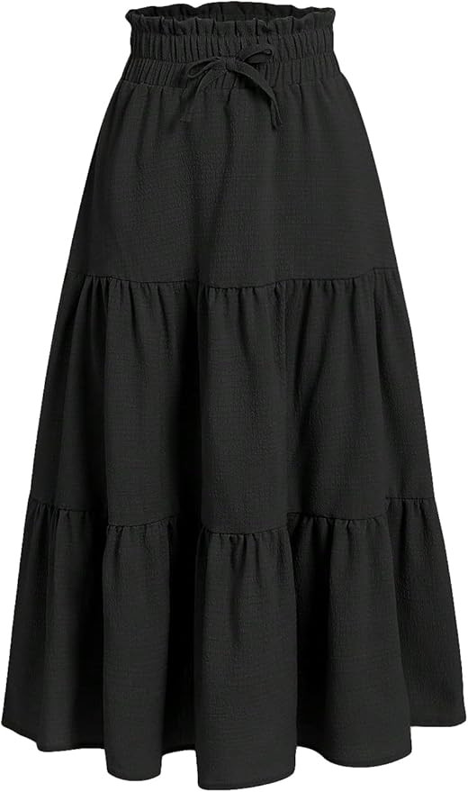 SweatyRocks Girl's Casual Solid Drawstring Waist Ruffle Hem Midi Skirt A Line Skirts | Amazon (US)