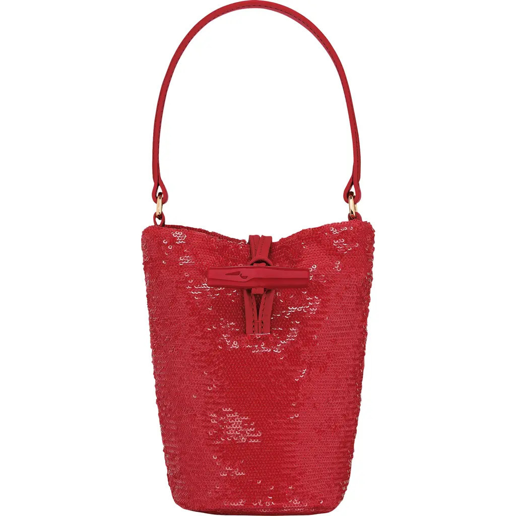 Longchamp Le Roseau Sparkling Bucket Bag in Red at Nordstrom | Nordstrom