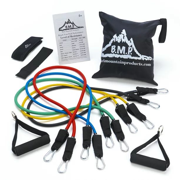 Black Mountain Products Rubber Resistance Band Set with Door Anchor, Ankle Strap, Exercise Chart,... | Walmart (US)