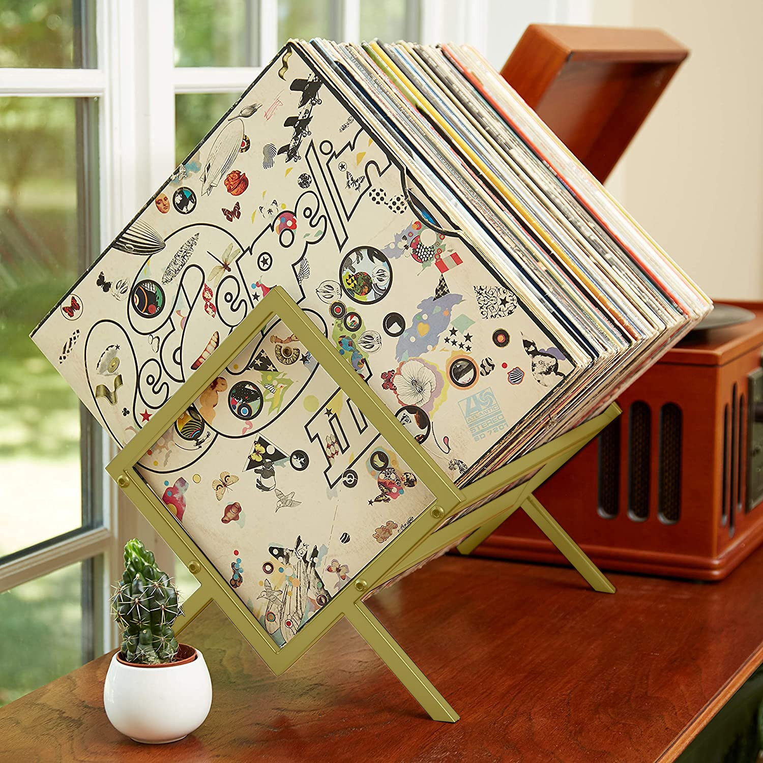 MODERN VINYL Record Holder - Gold Metal - 80-100 LP Storage - Simple, Quick Assembly - Vinyl Display | Amazon (US)
