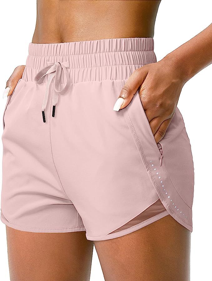 YYV Women's Running Shorts 2.5" High Waisted Workout Shorts with 3 Zipper Pockets for Women Athle... | Amazon (US)