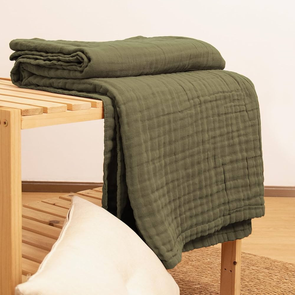 lifein Cotton Muslin Blankets-Green Throw Blanket for Couch/Bed/Adult/Baby,6-Layer Cotton Thermal Bl | Amazon (US)