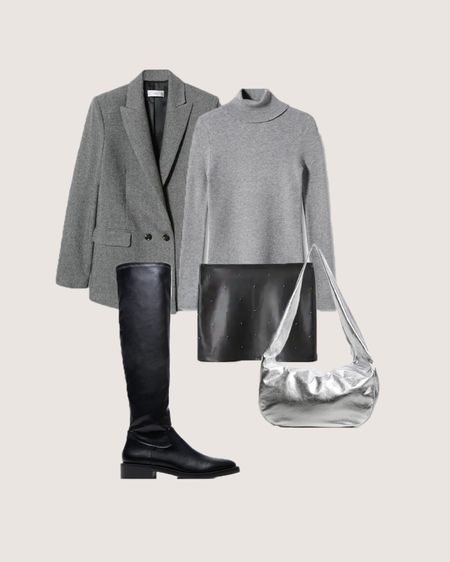 Silver and black outfit 🔪

Gray blazer, leather skirt, gray turtle neck sweater, gray turtle neck top, high knee boots, knee boots, silver bag, big silver bag, silver handbag 

#LTKunder50 #LTKunder100 #LTKstyletip