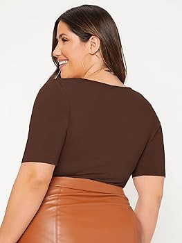 SOLY HUX Womens Plus Size Bodysuit Scoop Neck Short Sleeve T Shirts Skinny One Piece Bodysuit Sum... | Amazon (US)