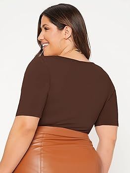 SOLY HUX Womens Plus Size Bodysuit Scoop Neck Short Sleeve T Shirts Skinny One Piece Bodysuit Sum... | Amazon (US)