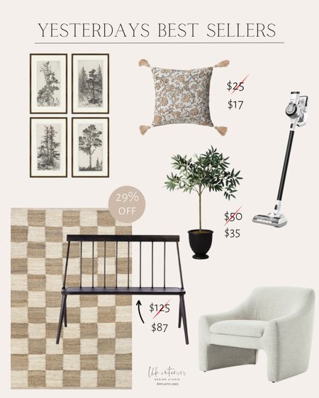 Yesterdays best sellers 
Faux olive tree in pot / vintage tree prints / patio bench / modern accent bench / floral outdoor throw pillow / checkered jute area rug / cordless stick vacuum 

#LTKhome #LTKsalealert #LTKU