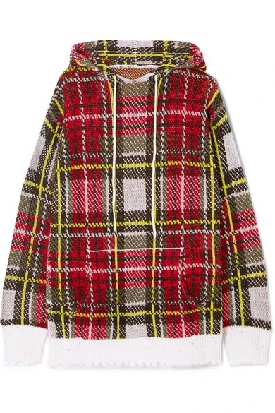 Distressed tartan cashmere hoodie | NET-A-PORTER (US)