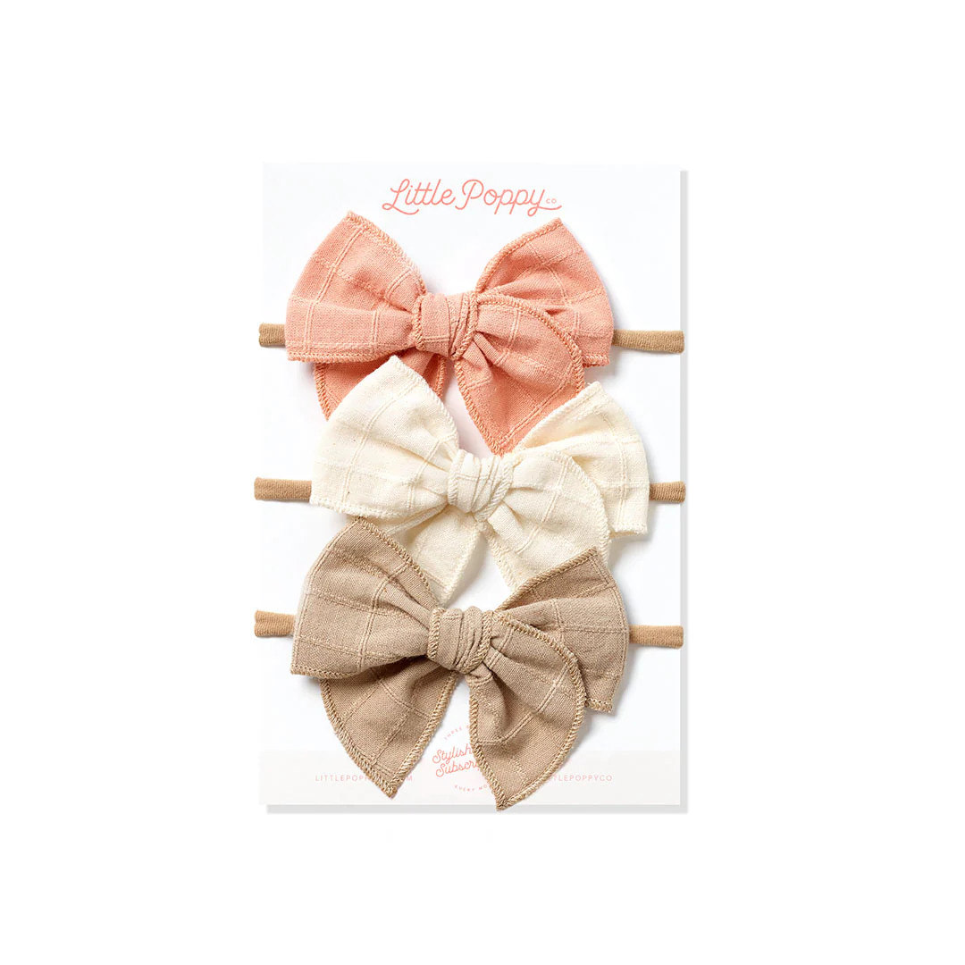 Pink, Ivory + Tan Sister Headband Bow Set | Little Poppy Co