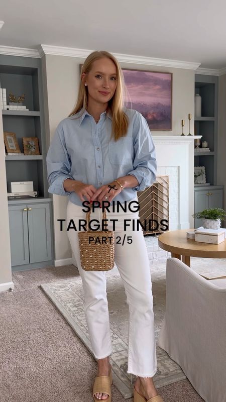 Found the cutest spring finds at target! Blue button down: medium White jeans: 28 Platform sandals tts Jeans: 4 (they’re high waisted) Yellow top: medium Pink zip pullover: medium White cropped pants: small, use code AMANDAJOHNxSPANX for 10% off Joggers: small (if between size down they do stretch) Pearl denim jacket: small (oversized fit) White tank: small (very stretchy)

#LTKVideo #LTKfindsunder50