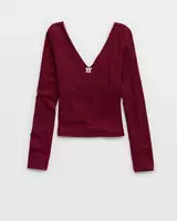 OFFLINE By Aerie Real Me XTRA Rib Open V-Neck T-Shirt | Aerie