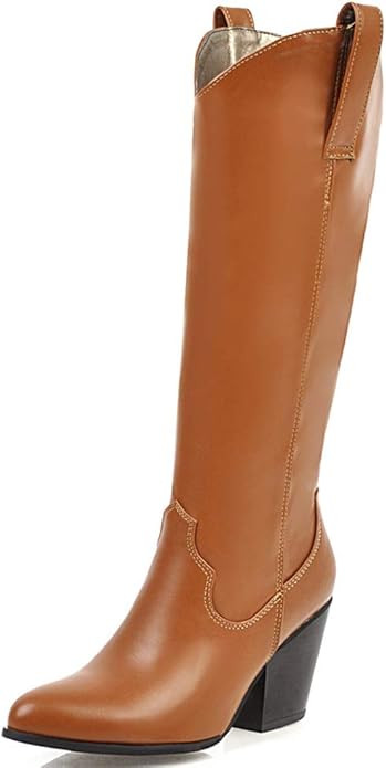 Vimisaoi Knee High Boots for Women, Pointed Toe Pull On Chunky High Heel Western Cowgirl Cowboy W... | Amazon (US)