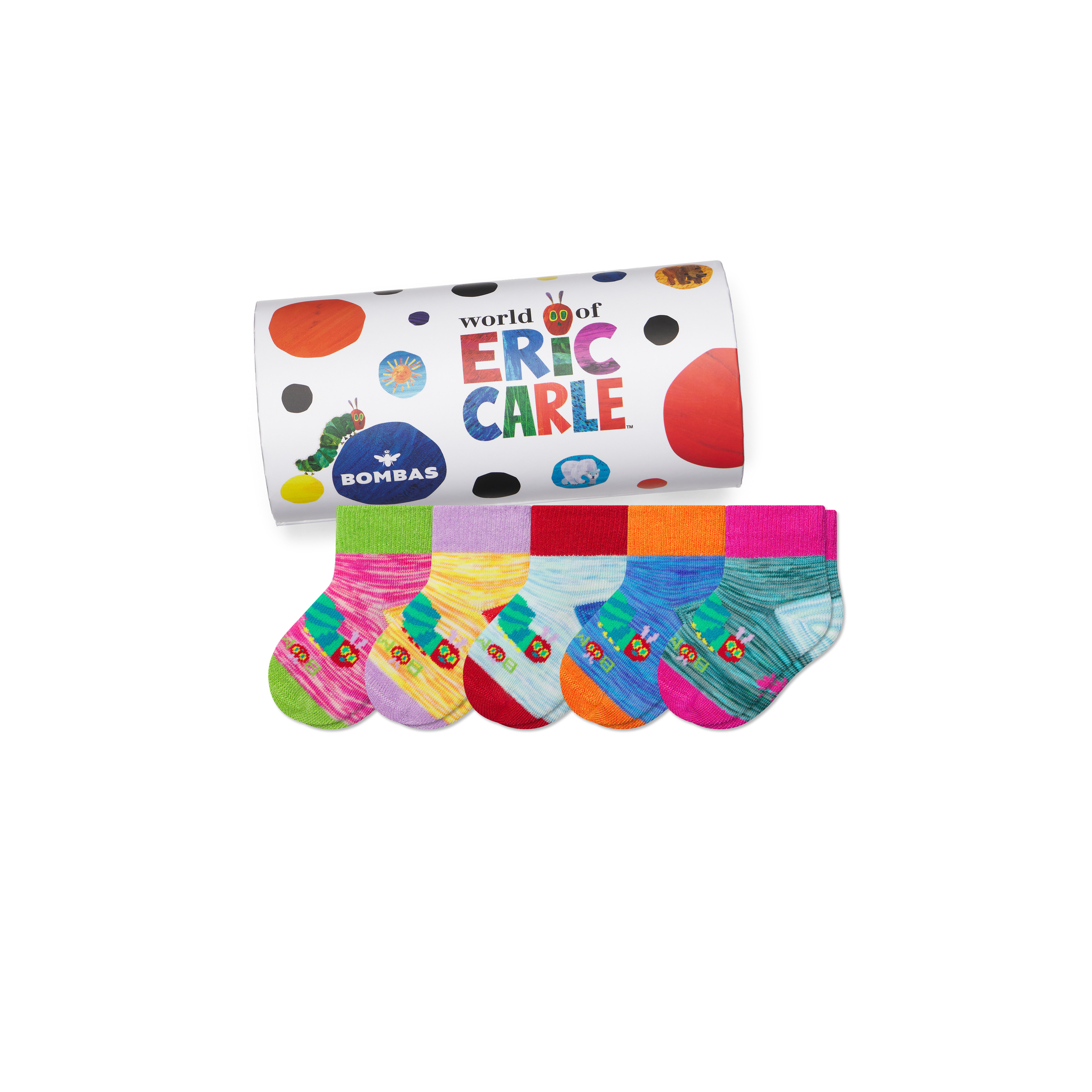 Baby Eric Carle Lightweight Calf Sock 5-Pack Gift Box - Critter Mix - 6-12M - Cotton Blend - Bombas | Bombas