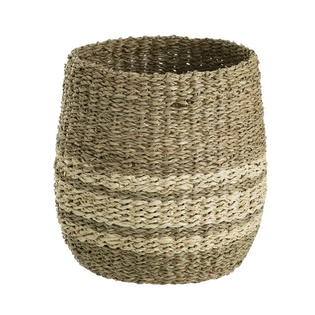 Mainstays Natural Seagrass & Palm Leaf Decorative Storage Basket, 9.8"D x 9.8"H, Tan - Walmart.co... | Walmart (US)