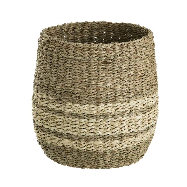 Mainstays Natural Seagrass & Palm Leaf Decorative Storage Basket, 9.8"D x 9.8"H, Tan | Walmart (US)