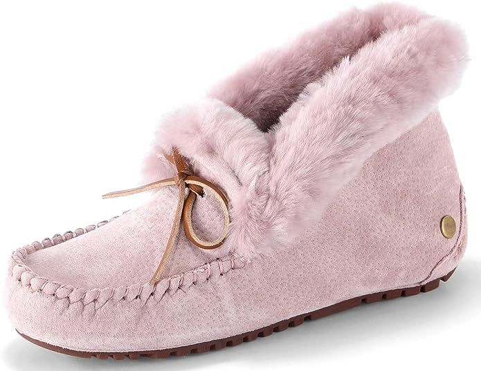 U-lite Women's Warm Fur Wool Slipper Casual Winter Slouch Flat Indoor&Outdoor Loafer | Amazon (US)