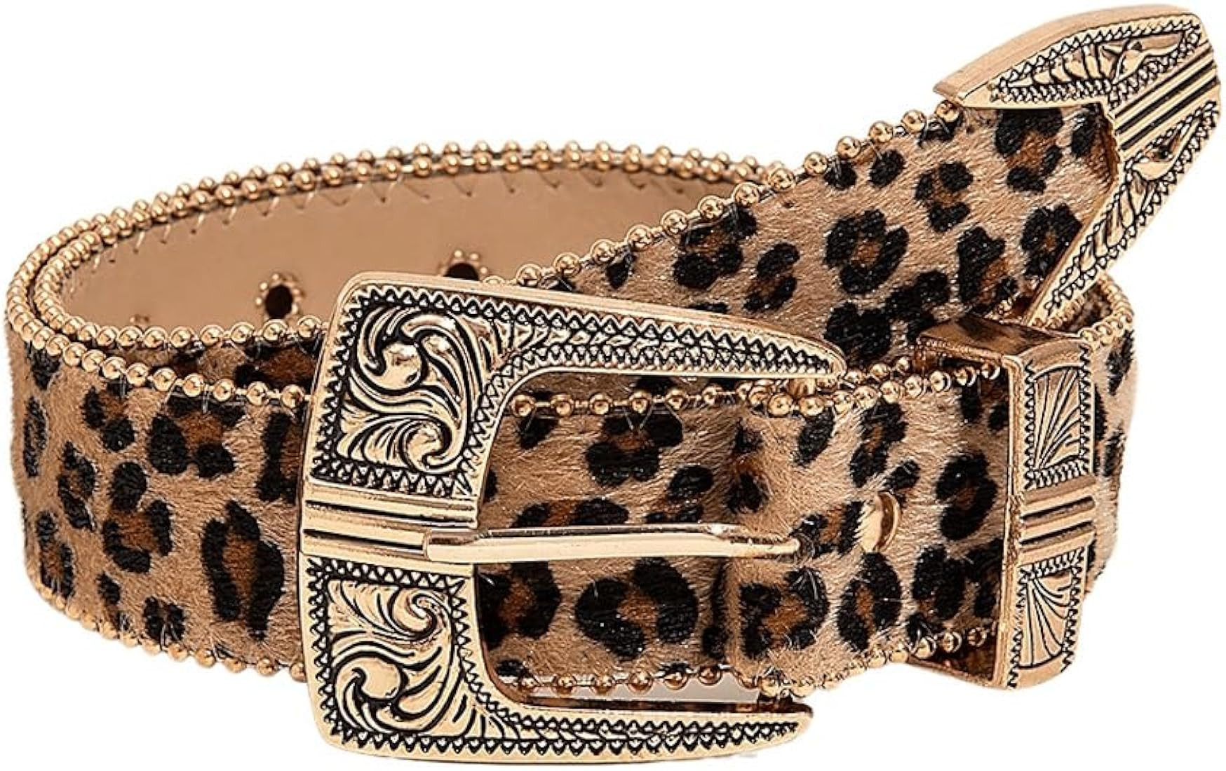 Floerns Women's Carved Pattern Leopard Print PU Leather Wide Buckle Belt | Amazon (US)