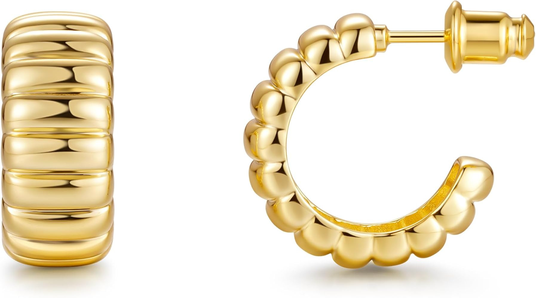 ASHINE Hypoallergenic Chunky Ribbed Hoop Earrings for Women - 14k Gold Plated Statement Huggie Ea... | Amazon (US)