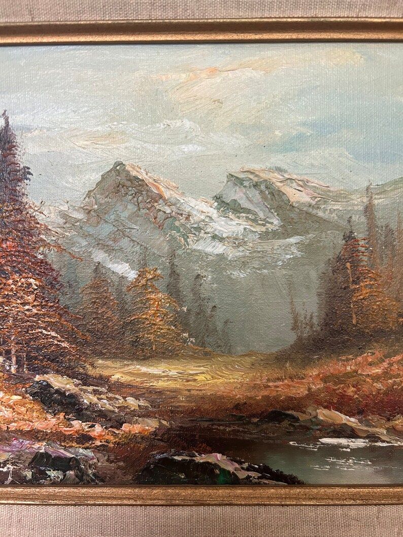 Vintage Mountain in Autumn Oil Painting Signed on Wood | Etsy (US)