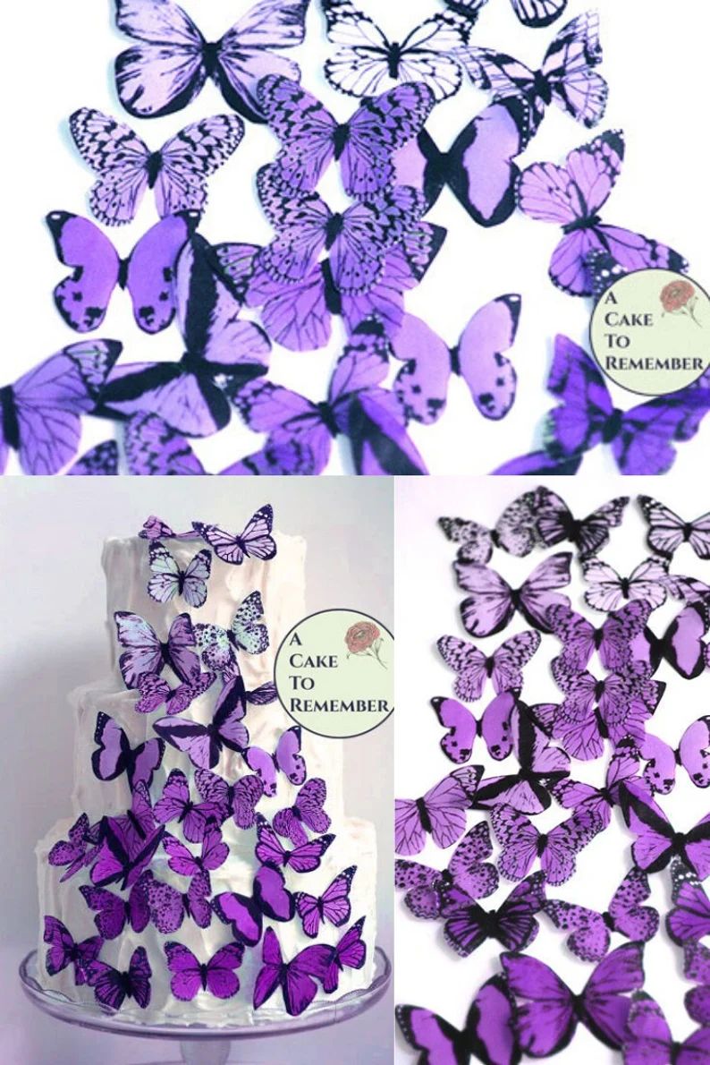 30 Edible Butterfly Cake Toppers Set of Purple and Lavender | Etsy | Etsy (US)