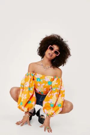 Floral Print Puff Sleeve Cropped Blouse | Nasty Gal (US)