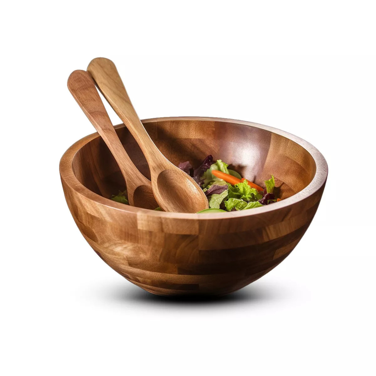 Palm Naki Premium Acacia Wood Salad Bowl and Servers Set - 3 Piece, Elegant Design (10 x 6) | Target