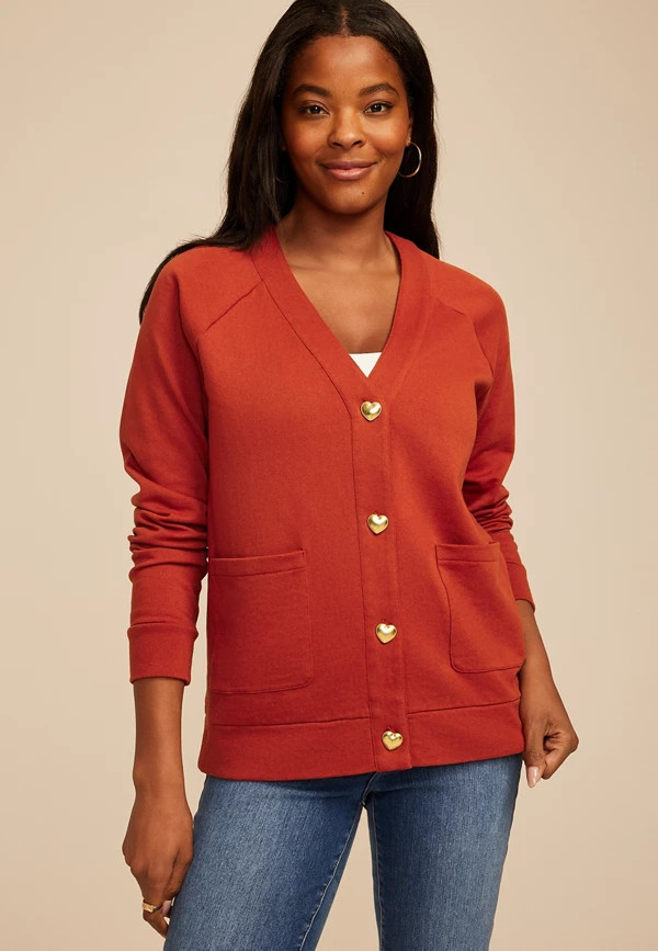 Heart Button Front Cardigan | Maurices
