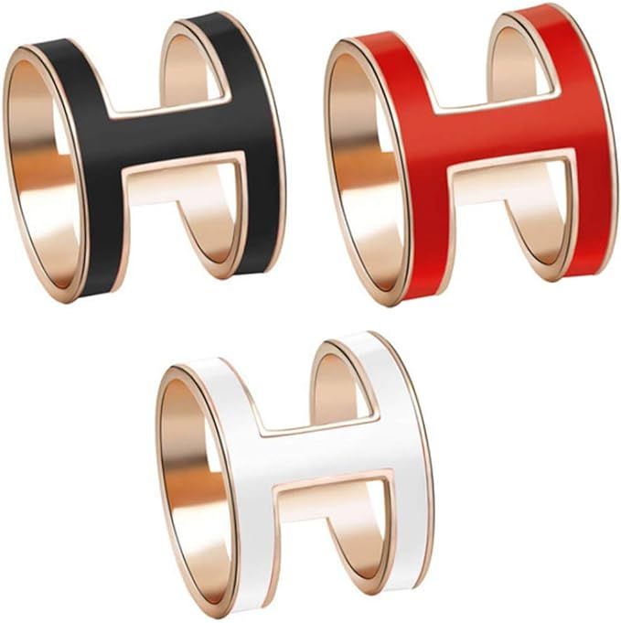 White/Red/Black Color Stainless Steel Lady's Three-Ring Scarf Buckle, 3-Piece H-Shaped Titanium S... | Amazon (US)