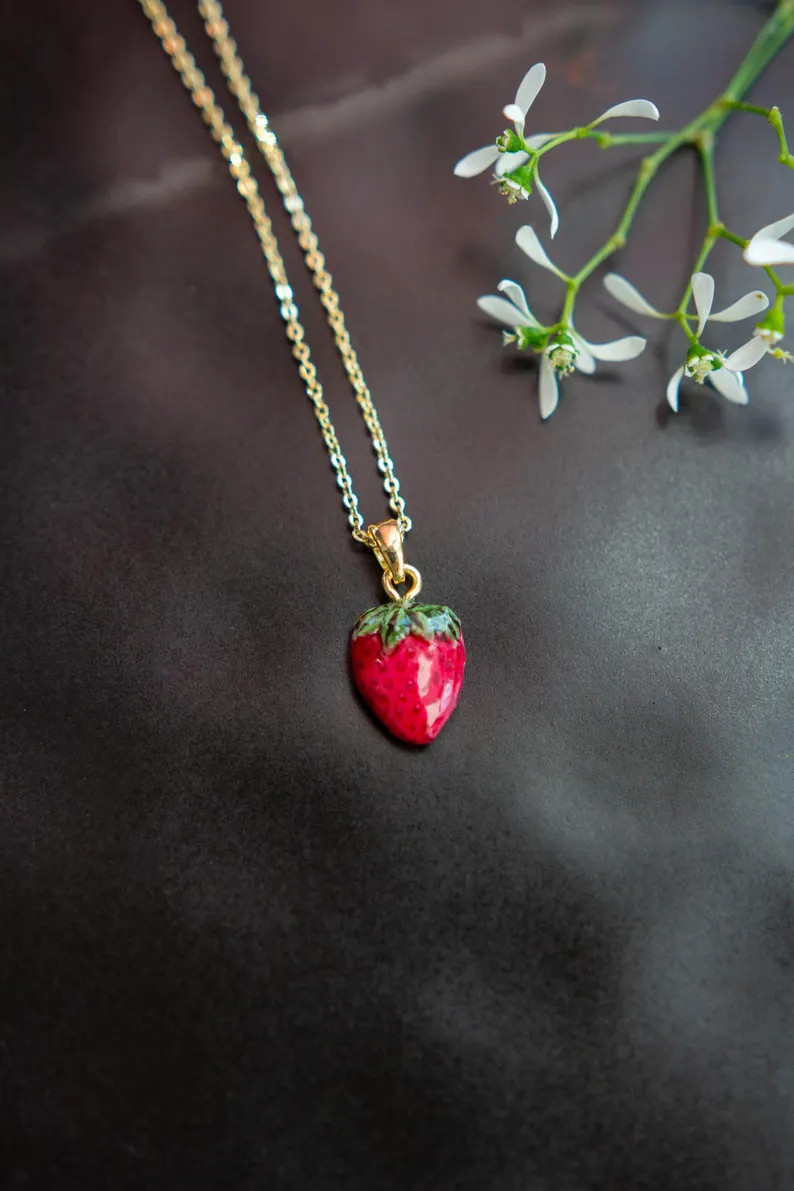 Tiny Strawberry Necklace, Handmade Strawberry Pendant, Cute Fruit Jewelry, Cottagecore Gift for H... | Etsy (Global)