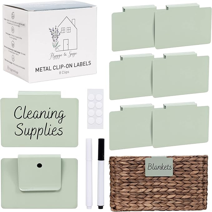 Hygge & Sage: Metal Bin Labels for Home Organization | Non-Slip Basket Labels Clip On for Storage... | Amazon (US)