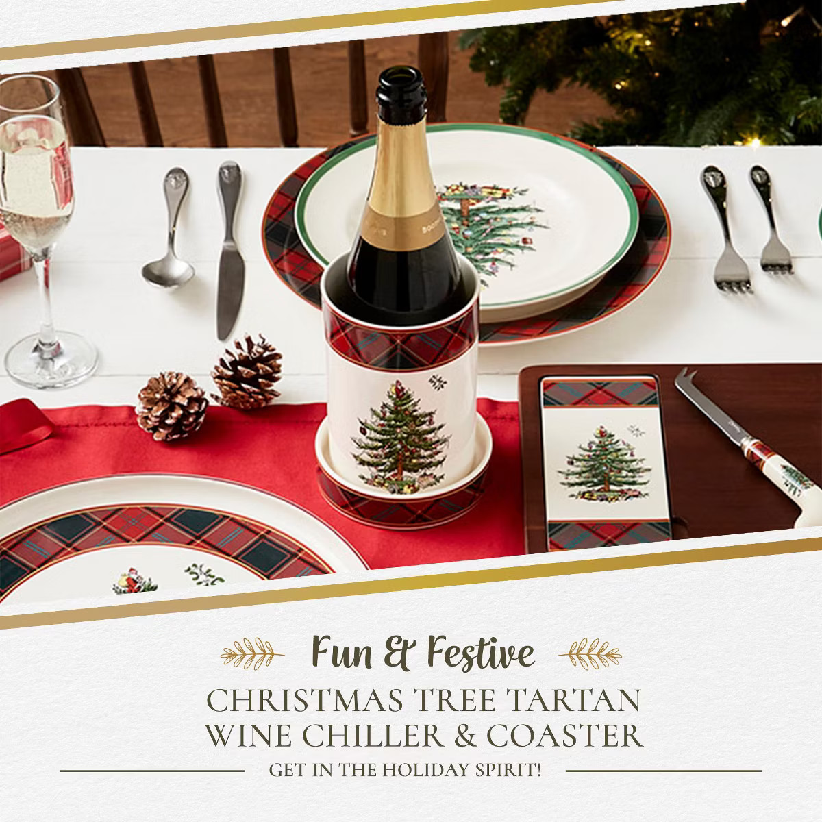 Spode Christmas Tree Wines Chiller & Coaster, Tartan Plaid - Elegant Cooler and Beverage Chiller,... | Target