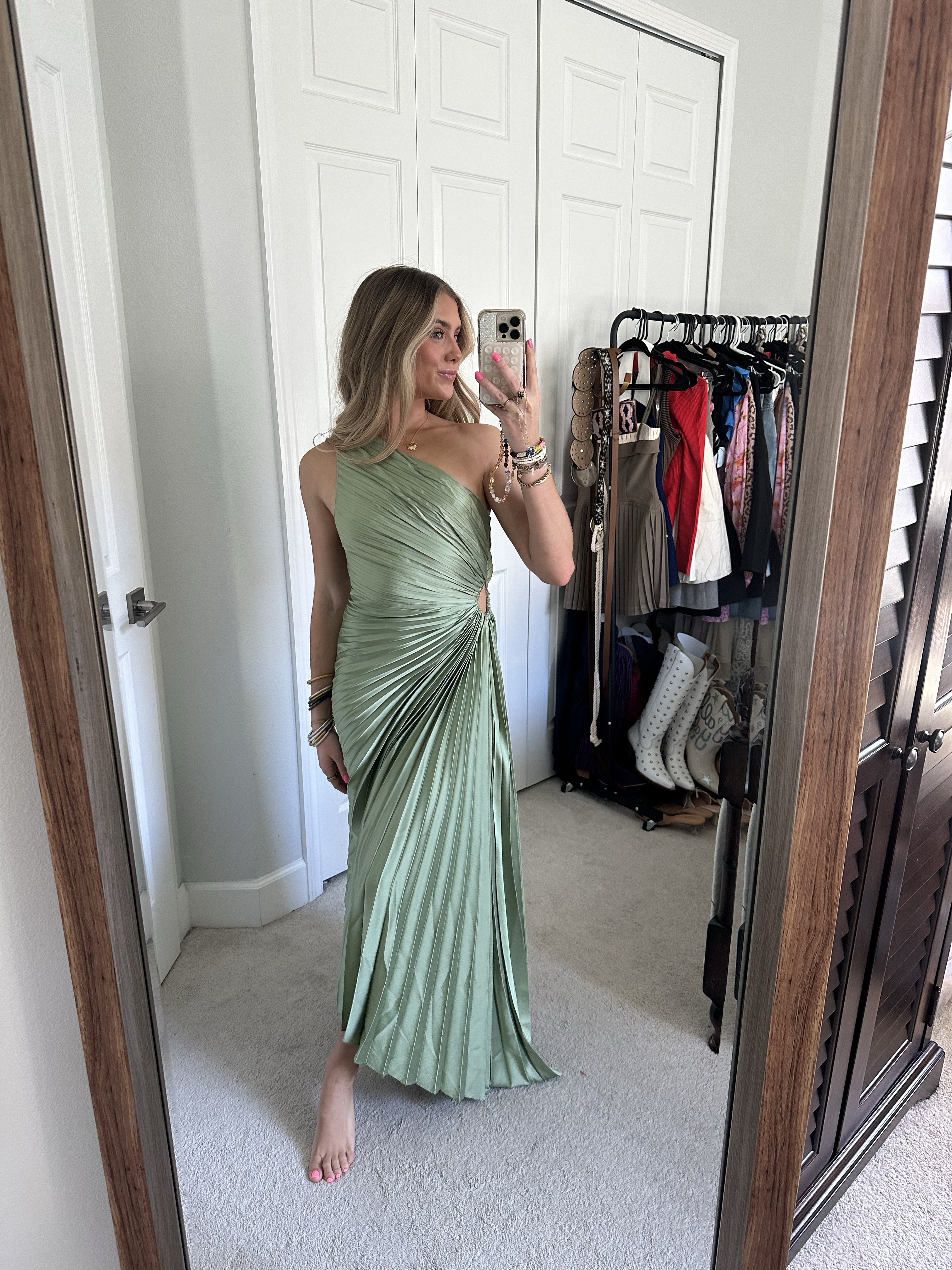 Confete Olympia Sage Green Pleated One Shoulder Gown. @shop.Confete. This bestselling style is now available in a new fall color! We're crowning the Olympia Pleated One Shoulder Gown the dress of the year!  In a luxe shimmering pale sage green, this pleated maxi dress features fluid draping, a one shoulder silhouette and an elasticized keyhole cutout that helps flatter all different body types.  Asymmetrical hem.  Hidden side zip.  Available in bronze, pearl, blue, blue ombre, mimosa, sage green and olive green.  


#LTKWedding #LTKParties #LTKStyleTip