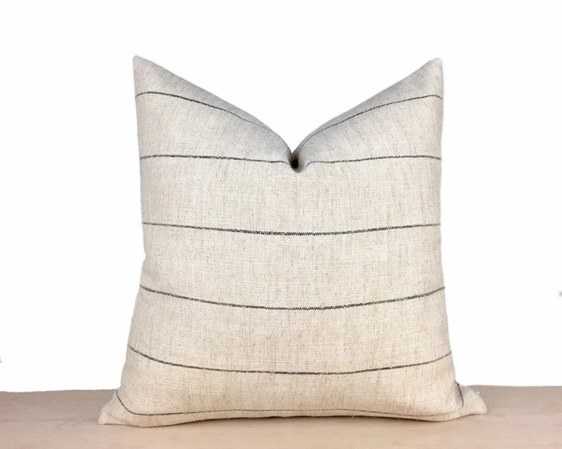 Striped Pillow Cover // Beige and Black // Square Lumbar and Euro Sizes Available // 139 | Etsy (US)