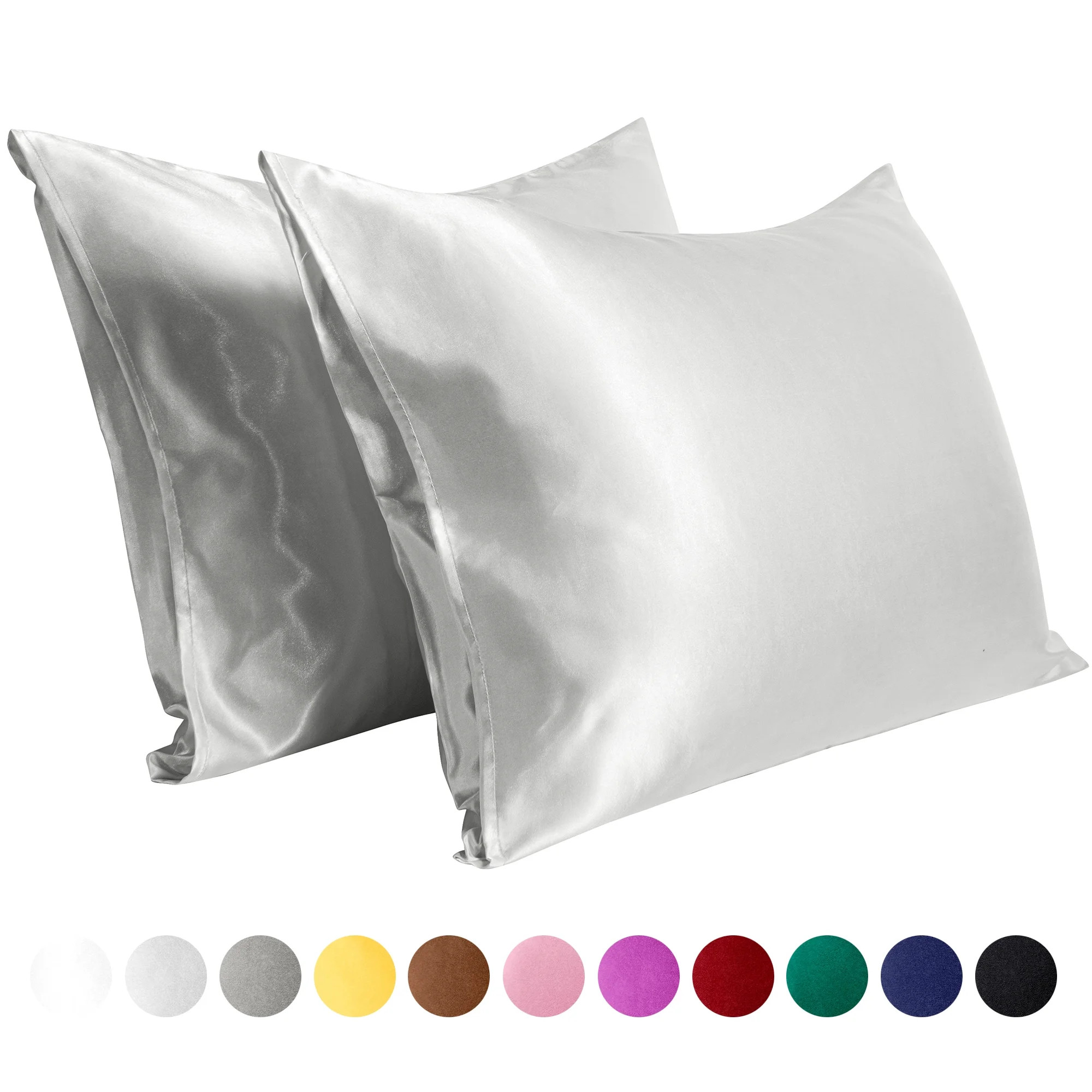 Flxxie Silky Satin Pillowcase Set of 2 Envelope Closure, Standard, 20" x 26", Silver Gray | Walmart (US)