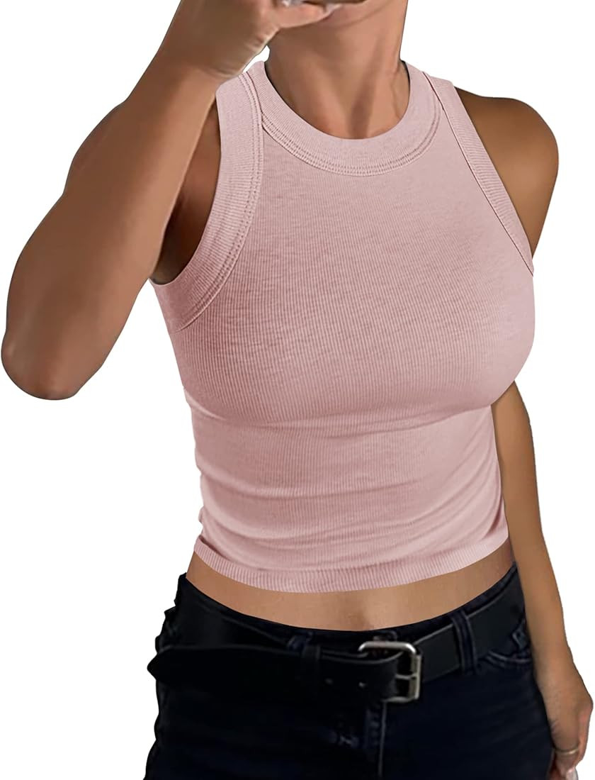 GEMBERA Womens High Neck Racerback Ribbed Crop Top Sleeveless Fitted Basic Cotton Cropped Tank To... | Amazon (US)