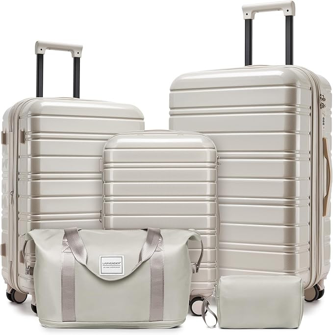 LARVENDER 5 Piece Hardside Expandable Luggage Sets with Wheels Lock, Lightweight PC+ABS Rolling H... | Amazon (US)