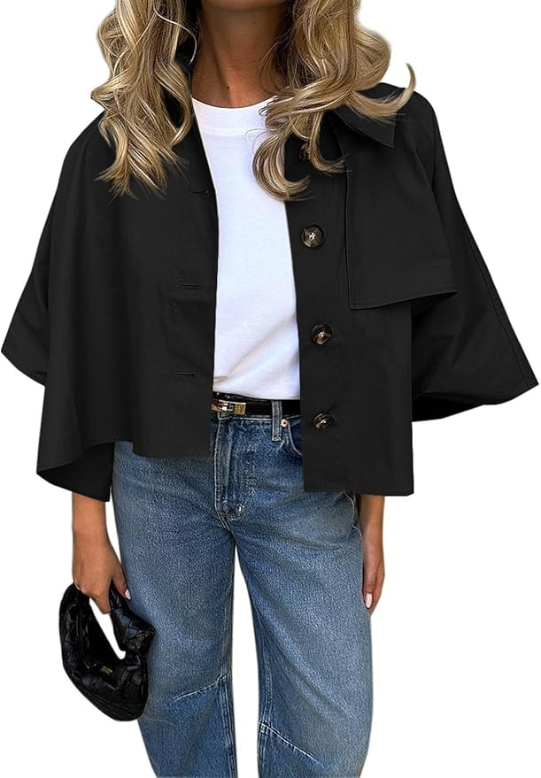 Cicy Bell Womens Oversized Cropped Trench Coats Single Breasted 3/4 Cape Sleeve Trendy Casual Jac... | Amazon (US)